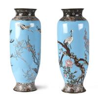 A Pair of Tall Japanese Meiji Period Clisonne Vases C. 1885