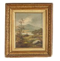 Artist Unknown- Scottish Lake Scene with Figures and Animals