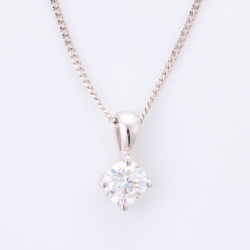 18ct White Gold / .50ct Diamond Solitaire Pendant on 45cm Curb Chain