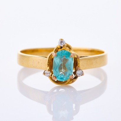 18ct Yellow Gold, Modern, Apatatite / .02ct Diamond Ring