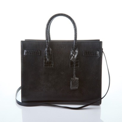 Yves Saint Laurent, Black Leather / Croc, Sac de Jour Bag