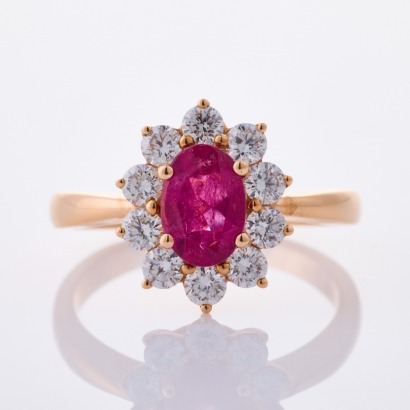 18ct Rose Gold, Modern, .71ct Tourmaline / .59ct Diamond Ring