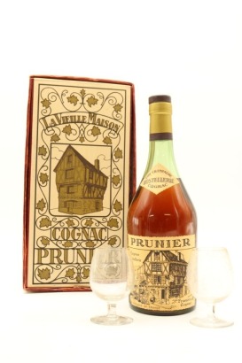(1) Prunier Hostellerie Cognac with 2 Glass, Circa 1940s (GB)