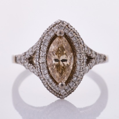 18ct White Gold, 1.13ct Fancy Light Brownish Pink Marquise / .94ct Diamond Cluster Ring, GIA certified