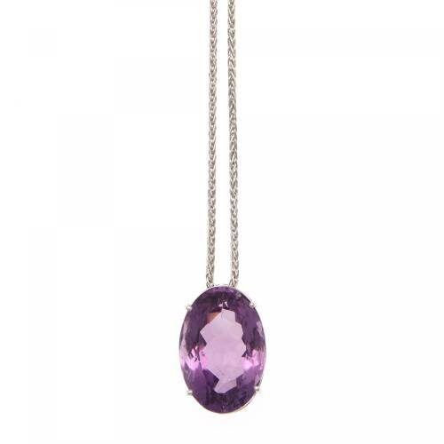 18ct White Gold Amethyst Pendant and Chain