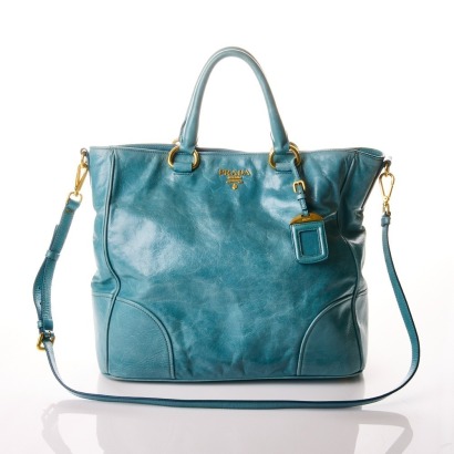 Prada, Vitello Shine Azzurro Tote Bag