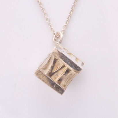 Tiffany & Co, Sterling Silver, Atlas Cube Collection Pendant on 45cm Chain with Box