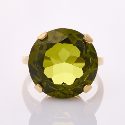 10ct Yellow Gold, Modern, Green Synthetic Spinel Ring