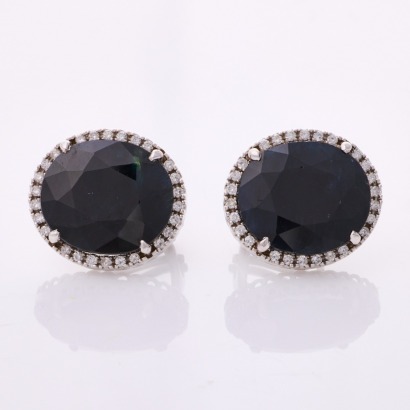 18ct White Gold, Modern, Large 24.50ct Black Sapphire / .52ct Diamond Earrings