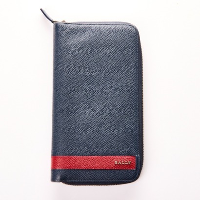 Bally, Navy, Long Zip Around Wallet with Box