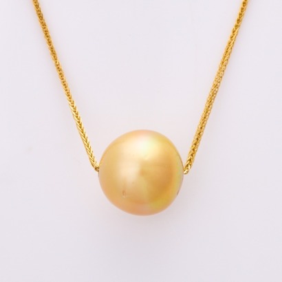 18ct Yellow Gold, 45cm Gold Colour Burmese Pearl on Foxtail Link Necklace - Near new
