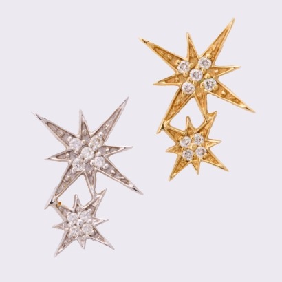 14ct White / Yellow Gold, .09ct Diamond Set Star Stud Earrings