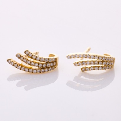 14ct Yellow Gold, Modern, .25ct Diamond Set Cluster Earrings