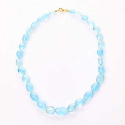 44cm Deep Blue Aquamarine Bead Necklace with 18ct Yellow Gold Clasp