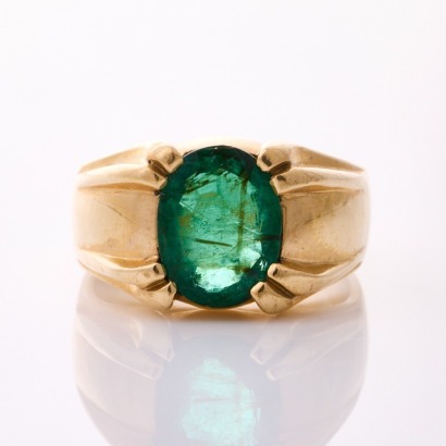 9ct Yellow Gold, Modern, 3.40ct Oval Mixed Cut Emerald Ring