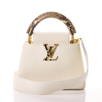 Louis Vuitton, White Taurillon / Beige Python, Mini Capucines Bag with Box