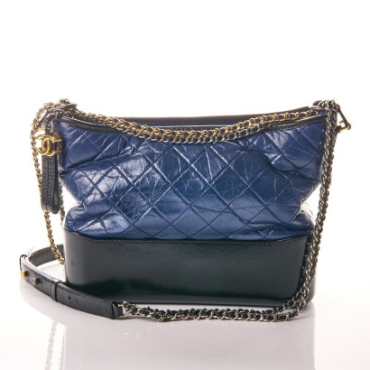 Chanel, Navy / Black Aged Calfskin, Medium, Gabrielle Hobo Bag with Box