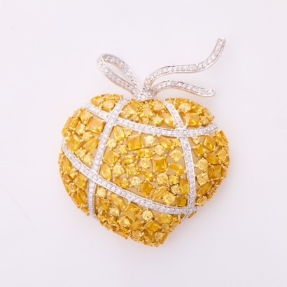 18ct Yellow / White Gold, 20ct Yellow Sapphire / 1.70ct Diamond Brooch