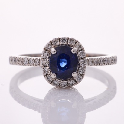 David Keefe, NZ Made. 18ct White Gold, 1.19ct Sapphire / .34ct Diamond Ring