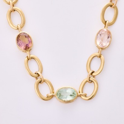 Village Goldsmith, 9ct Yellow Gold, 59cm Multicolour Gemstone Necklace