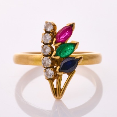 16ct - 17ct Yellow Gold, Vintage, Multi Colour Synthetic Stone Ring