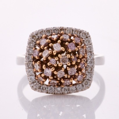 18ct White Gold, Modern, .46ct Pink Diamond / .33ct Diamond Set Dress Ring