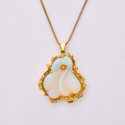 18ct Yellow Gold, Vintage, Handmade, 44cm Opal Necklace