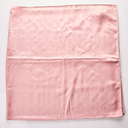 Louis Vuitton, Pink Metallic Monogram 65% Silk / 28% Wool Shawl with Box