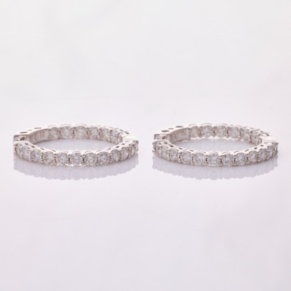 18ct White Gold, 3.15ct Diamond Set, Large Hoop Earrings