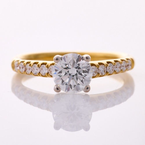 18ct Yellow Gold, Modern, 1.01ct Diamond / .25ct Diamond Ring, GIA certified