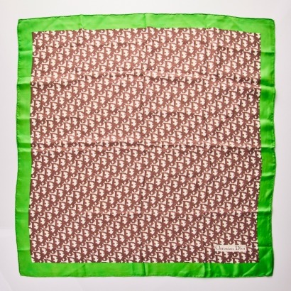 Christian Dior, 77cm x 77cm Monogram Brown / Lime Green Scarf