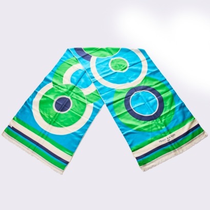 Pierre Balmain, 167 cm x 43 cm Turquoise / Lime, Silk Scarf