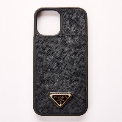 Prada, Black Saffiano Phone Case with Box