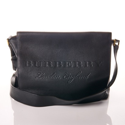 Burberry, Black Embossed Leather Bruno Messenger Bag