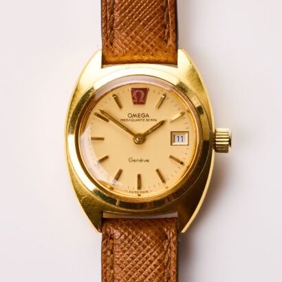 Gold Plated / Stainless Steel, 28mm OMEGA Geneve Megaquartz 32KHz Ladies Wristwatch, circa 1974