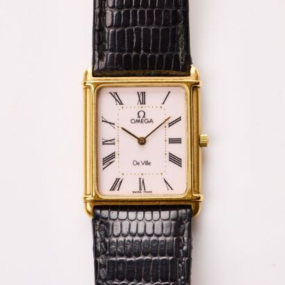 Gold Plated, 31mm OMEGA De Ville Auteuil, Tank Style Quartz Wristwatch, circa 1984