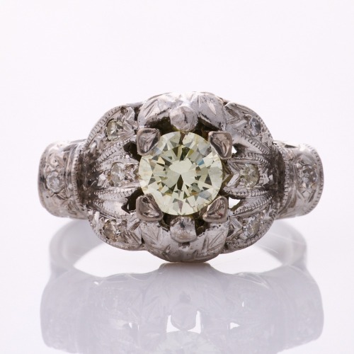 14ct White Gold, Estate, .77ct Diamond / .06ct Diamond Ring
