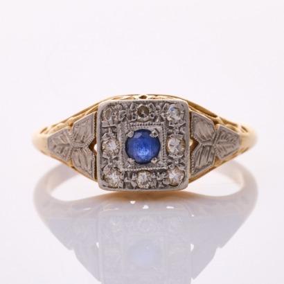 18ct Yellow Gold / Platinum, Vintage, 3.0mm Sapphire / .06ct Diamond Ring
