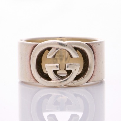 Gucci, Interlocking G Sterling Silver Ring, Size 20 with Box
