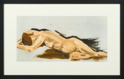 Reclining Nude Oil on Board, Mid Century School of Art c. 1960