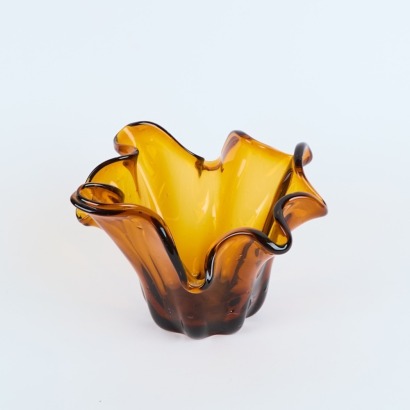 A Vintage Hand Blown Amber Glass Handkerchief Vase