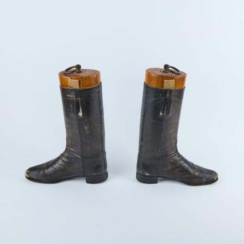 A Pair of English Black Leather Riding Boots With Trees