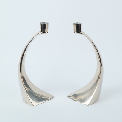 A Pair of MCM Aluminium Curved Candle Holders