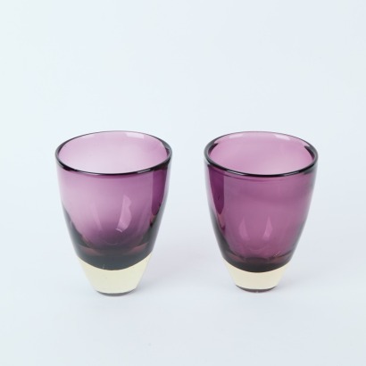 A Pair of Heavy Art Glass Purple Vases