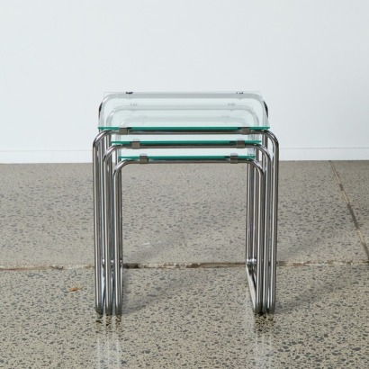 A Trio of Art Deco Chrome And Glass Nesting Tables