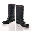 Chanel, Black Quilted Leather Mid-Calf Biker Boots, Size 39