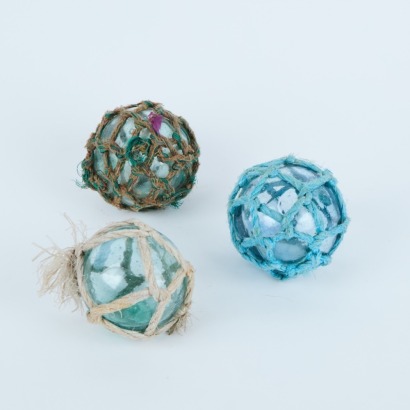 A Trio of Vintage Japanese Glass Fishing Floats with Glass Seals