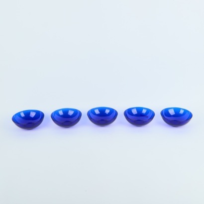 A Set of Five Blue Glass Bowls