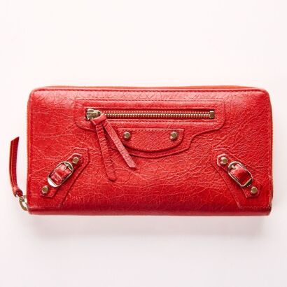 Balenciaga, Coquelicot Leather Continental Wallet with Box, circa 2018