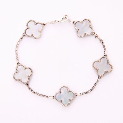 Van Cleef & Arpels, Vintage, 18ct White Gold, Alhambra, Mother of Pearl Bracelet with Box